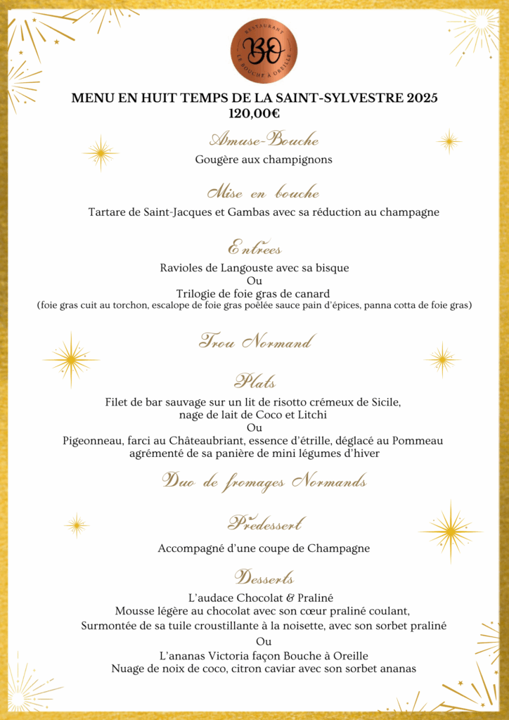 Menu saint sylvestre menu de la saint sylvestre 2025 à Cabourg